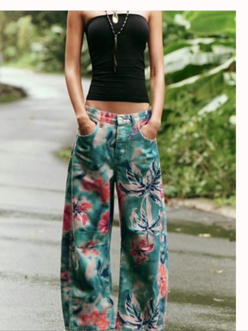 Free People Good Luck Barrel Jeans Pool Floral 30 - Picture 4 of 15